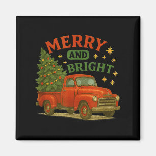 Aimant Joyeux et Lumineux Camion Rouge Vintage Noël 