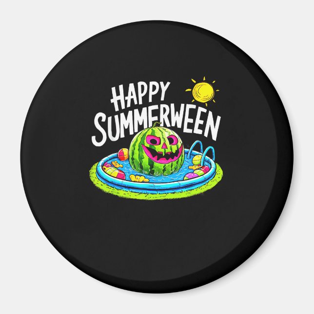 Aimant Joyeux été pastèque Jack-O-Lantern (Devant)