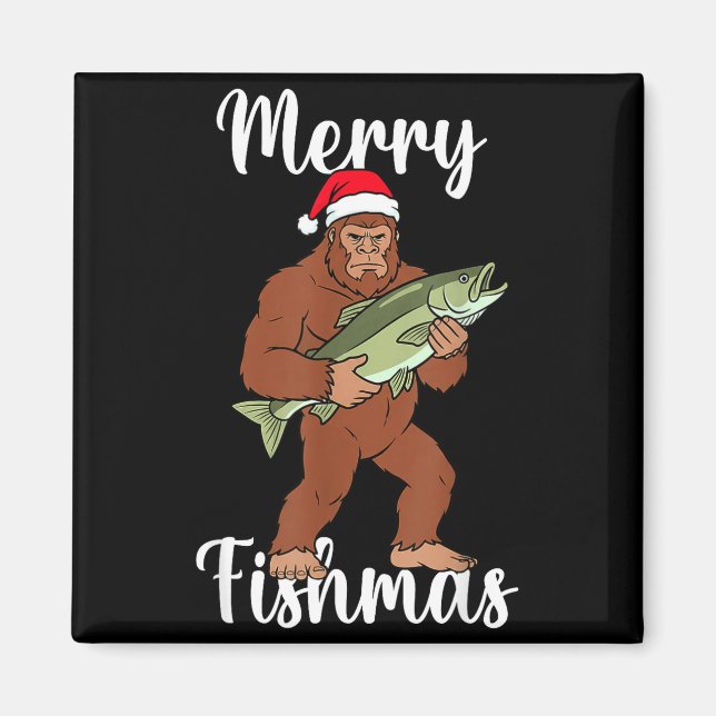 Aimant Joyeux Fishmas Bigfoot Pêche Drôle Sasquatch Père  (Devant)