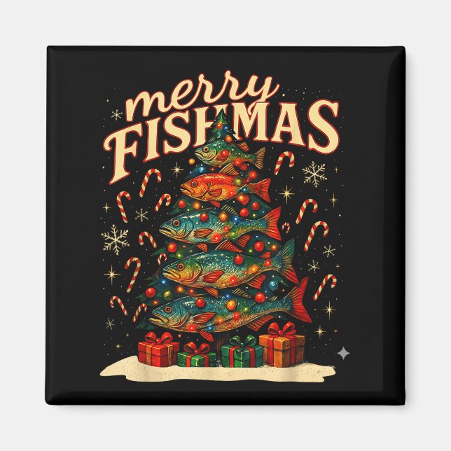 Aimant Joyeux Fishmas drôle de pêche design de Noël  (Devant)