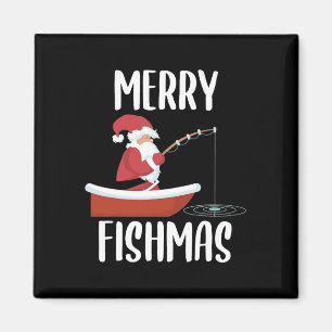 Aimant Joyeux Fishmas Drôle de Père Noël Pêcheur Poisson