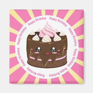 Aimant Joyeux gâteau au chocolat kawaii anniversaire