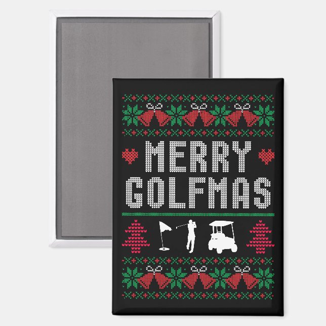 Aimant Joyeux Golfmas Golf Golfing Golfeur Vilain Noël (Recto/Verso)