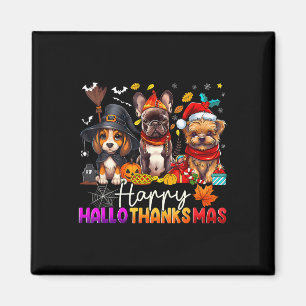 Aimant Joyeux Hallothanksmas Chiens Halloween Thanksgivin