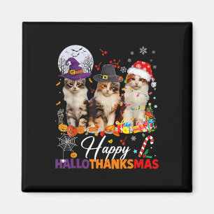 Aimant Joyeux Hallothanksmas Cute Cats Halloween Thanksgi