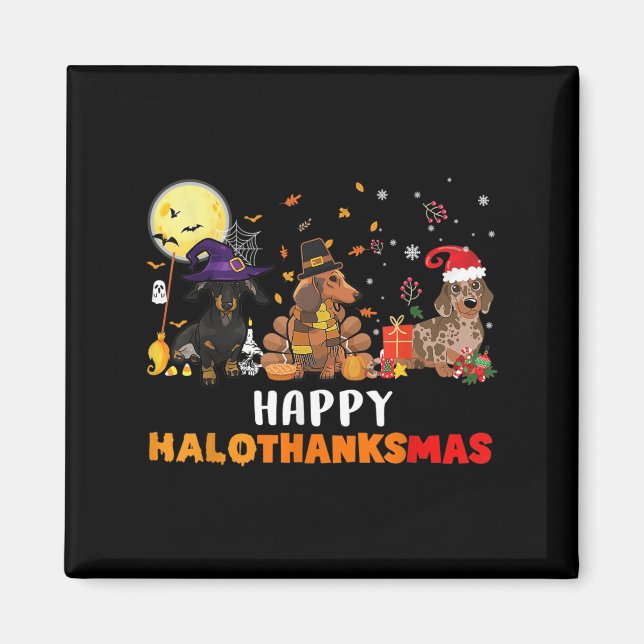 Aimant Joyeux Hallothanksmas Dachshund Amoureux des chien (Devant)