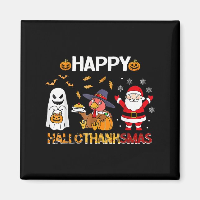 Aimant Joyeux Hallothanksmas Drôle Halloween Thanksgiving (Devant)
