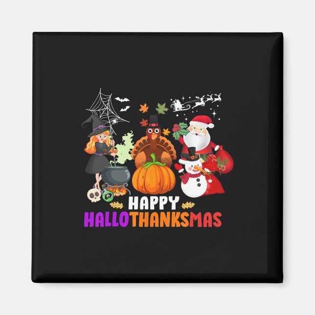 Aimant Joyeux Hallothanksmas Fun Halloween Noël d'automne (Devant)