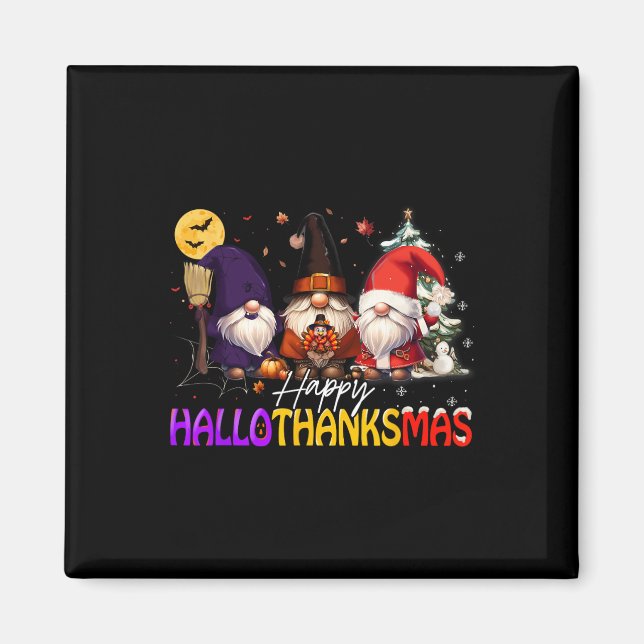 Aimant Joyeux Hallothanksmas Gnome Halloween Thanksgiving (Devant)