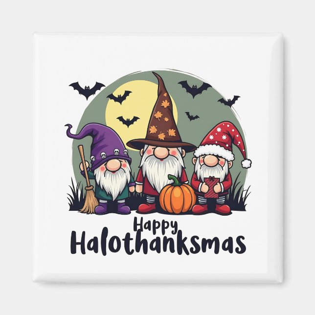 Aimant Joyeux Hallothanksmas Noël Gnomes d'Halloween (Devant)