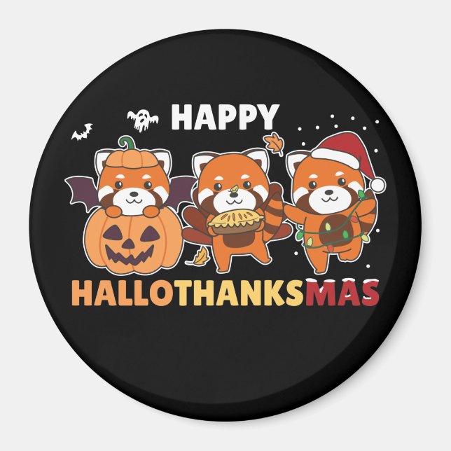 Aimant Joyeux Hallothanksmas Pandas Noël Rouge Panda Ma (Devant)