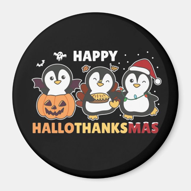 Aimant Joyeux Hallothanksmas Penguins Noël Penguin Ma (Devant)