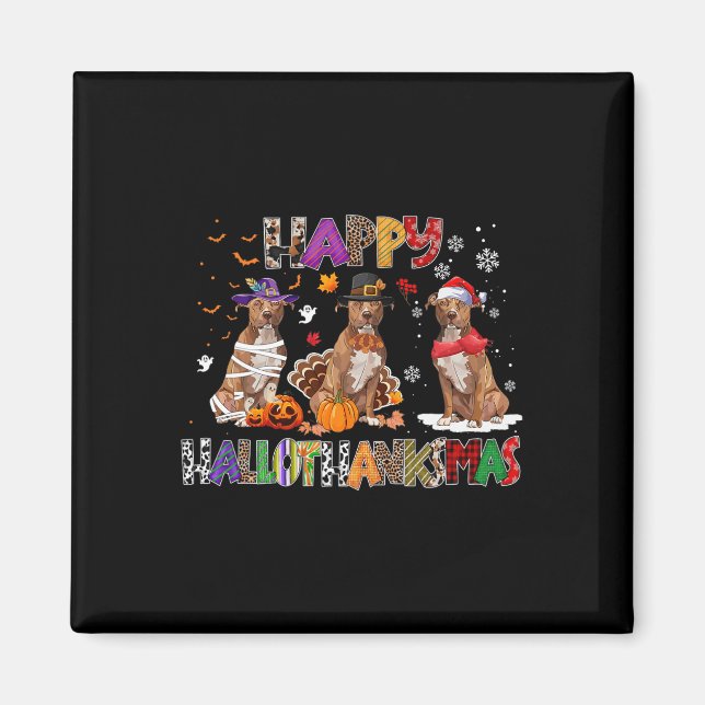 Aimant Joyeux Hallothanksmas Pitbull Amoureux des chiens  (Devant)