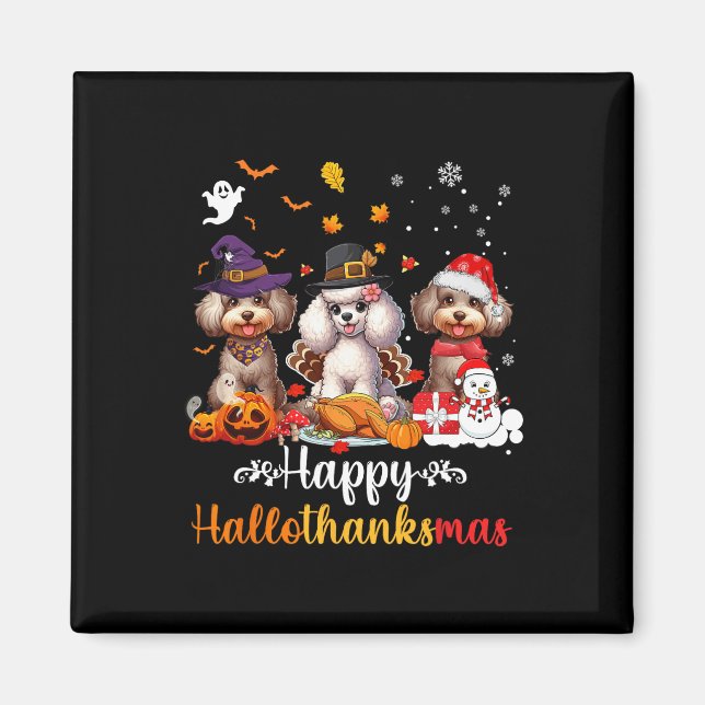 Aimant Joyeux Hallothanksmas Poodle Dog Halloween Christm (Devant)