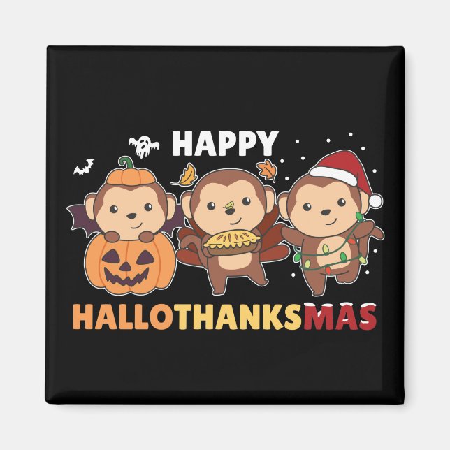 Aimant Joyeux Hallothanksmas Singe Noël Singes Magn (Devant)
