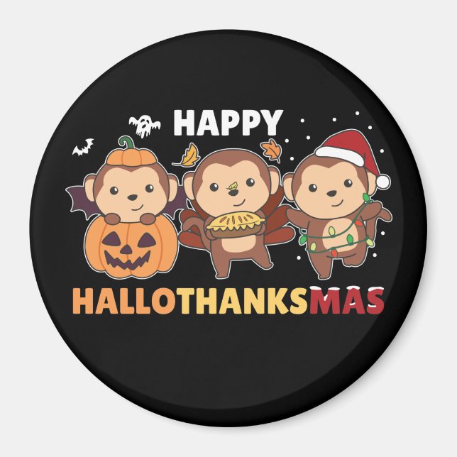 Aimant Joyeux Hallothanksmas Singe Noël Singes Magn (Devant)