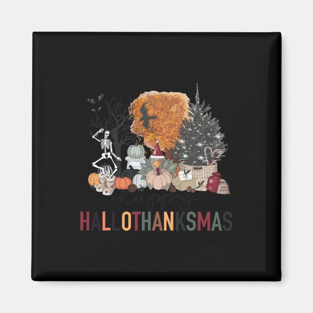 Aimant Joyeux Hallothanksmas Squelette Turquie Noël Hal (Devant)
