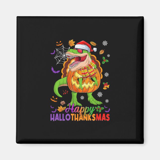 Aimant Joyeux Hallothanksmas T Rex Halloween Thanksgiving (Devant)