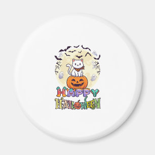 Aimant Joyeux Halloween Chat Blanc Citrouille Lune Chauve