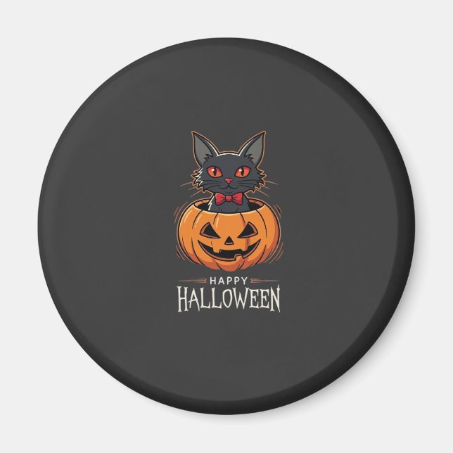 Aimant Joyeux Halloween Chat Noir Design de Citrouille_1 (Devant)