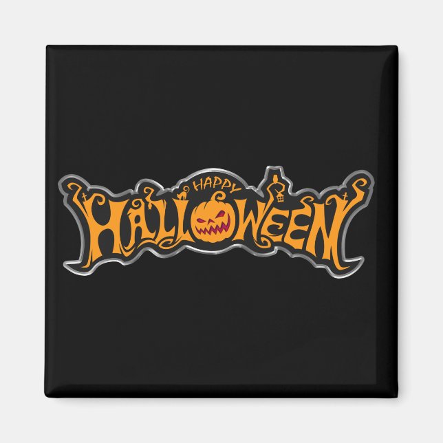 Aimant Joyeux Halloween Citrouille à l'Oeil de Rubis Cadr (Devant)
