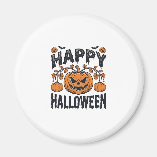 Aimant Joyeux Halloween Citrouille Design de Gravure Vint (Devant)
