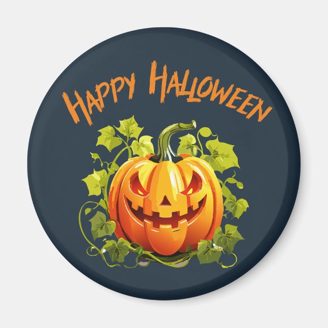 Aimant Joyeux Halloween Citrouille Sur Vigne (Devant)