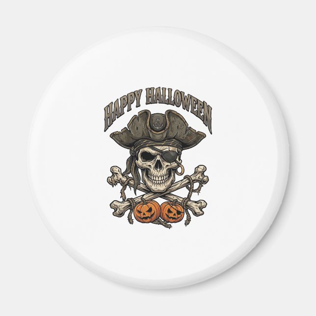 Aimant Joyeux Halloween Crâne de Pirate Os Croisés Citrou (Devant)