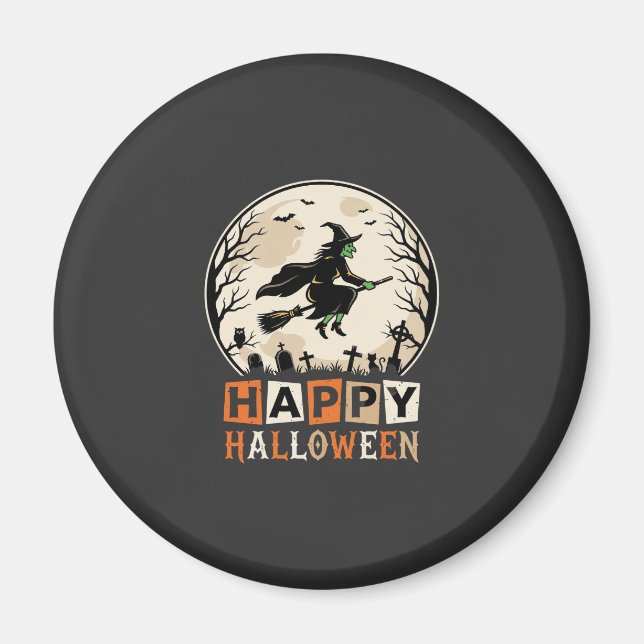Aimant Joyeux Halloween Sorcière Lune Cimetière Conceptio (Devant)