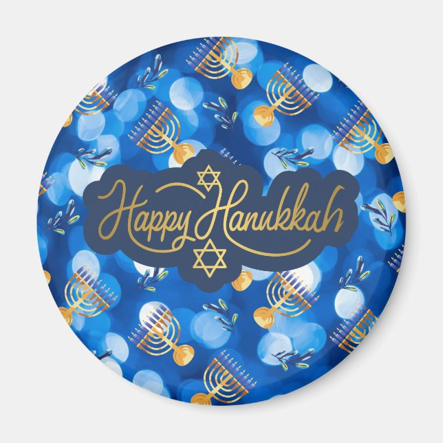 Aimant Joyeux Hanukkah Bleu Et Blanc (Devant)