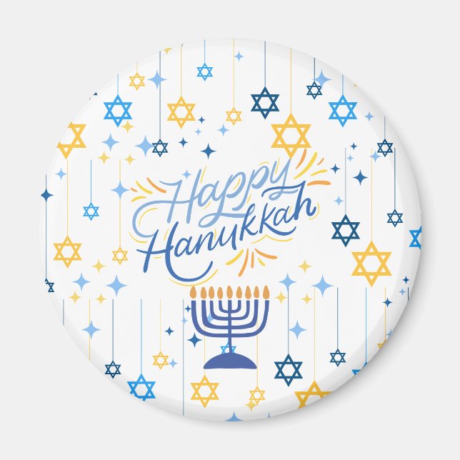 Aimant Joyeux Hanukkah Bleu Et Or (Devant)