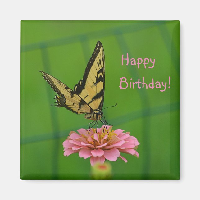 Aimant Joyeux Jardin aux papillons d'anniversaire (Devant)