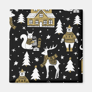 Aimant Joyeux jeu de flocons de Noël noir et blanc