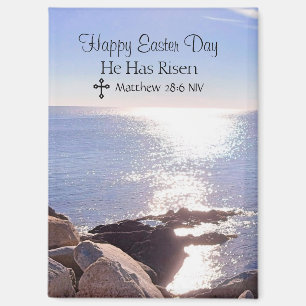 Aimant Joyeux jour de Pâques Christ a ressuscité bleu océ