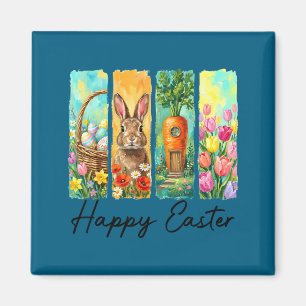 Aimant Joyeux jour de Pâques lapin panier d'oeufs chasse