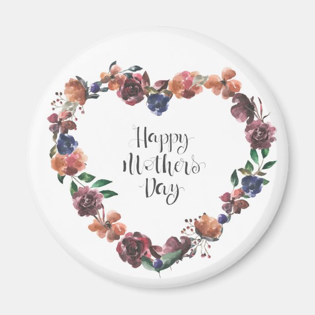 Aimant Joyeux Jour des Mères Coeur Floral Fleurs Script (Devant)