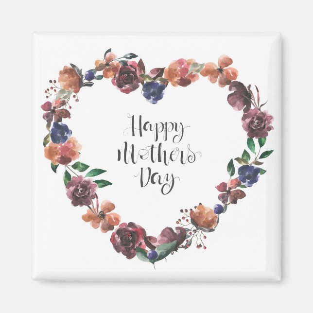 Aimant Joyeux Jour des Mères Coeur Floral Fleurs Script (Devant)