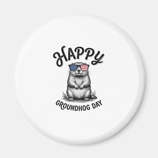 Aimant Joyeux jour du marmotte design de t-shirt avec gra (Devant)
