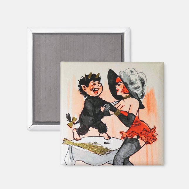 Aimant Joyeux Krampus avec Temptress Vintage Noël (Recto/Verso)