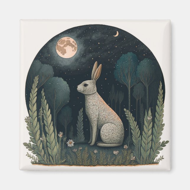 Aimant Joyeux lapin au clair de lune (Devant)