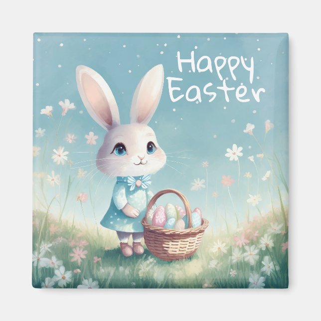 Aimant Joyeux lapin de Pâques avec oeufs de Pâques (Devant)
