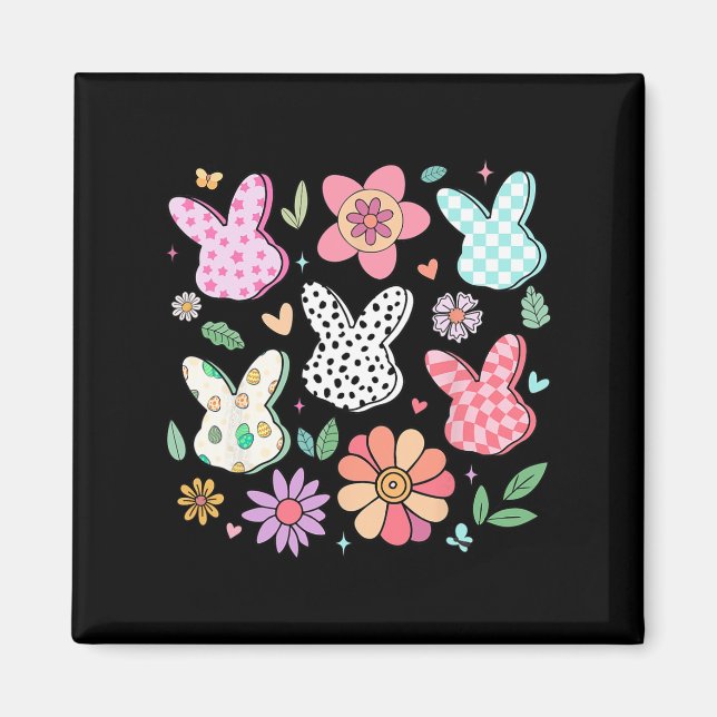 Aimant Joyeux Lapin De Pâques Boho Floral Lapin Plaid Lap (Devant)