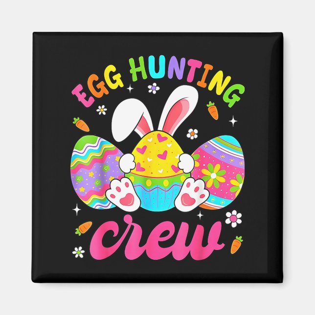 Aimant Joyeux lapin de Pâques équipe de chasse aux œufs f (Devant)