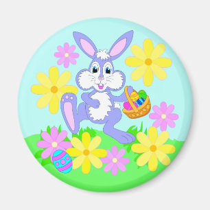 Aimant Joyeux lapin de Pâques mignonne Cartoon Fleurs de