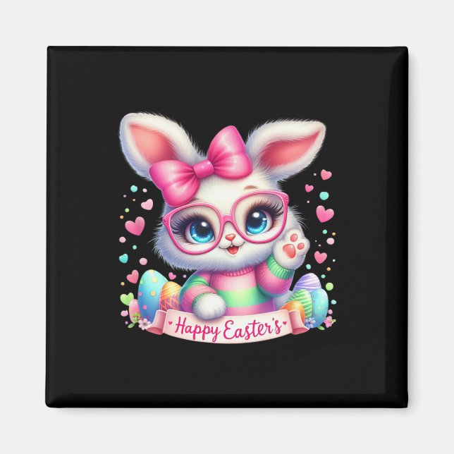 Aimant Joyeux lapin de Pâques Œufs Mignon Joyeux Lapin de (Devant)