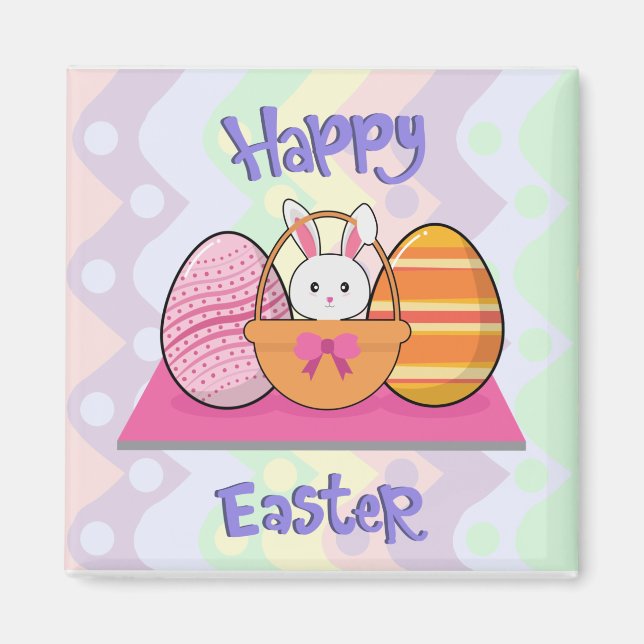 Aimant Joyeux Lapin de Pâques Panier d'Oeufs Mignon de Pâ (Devant)