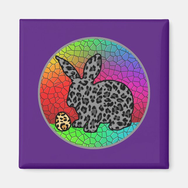 Aimant Joyeux lapin lapin Empreinte de léopard de Pâques  (Devant)