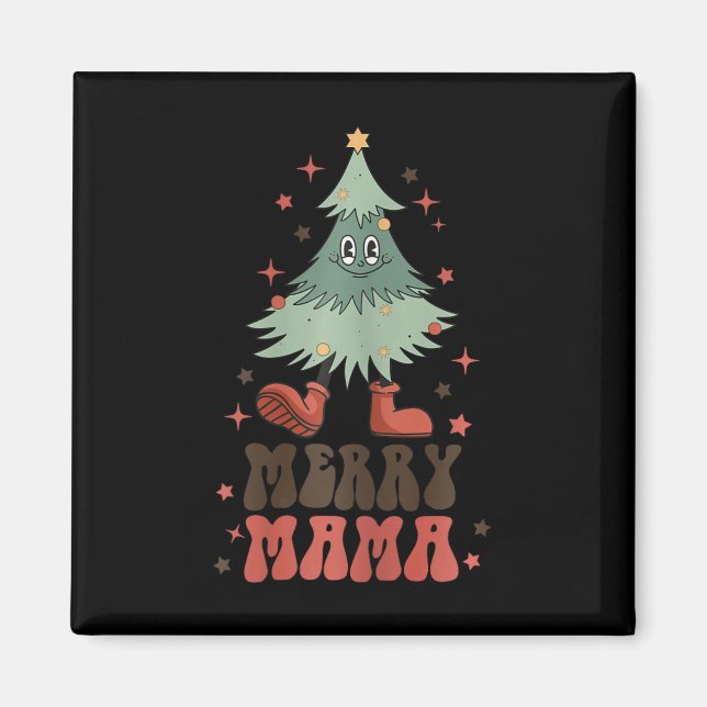 Aimant Joyeux Mama Retro Arbre de Noël Face Super Matchi (Devant)
