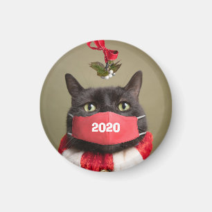Aimant Joyeux Noël 2020 Chat en Masque Visage Covid