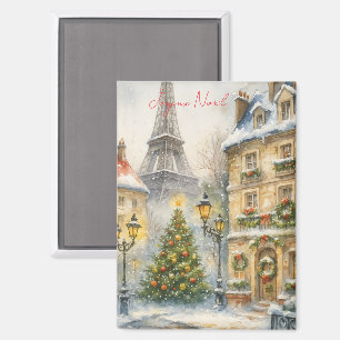 Aimant Joyeux Noël à Paris Aquarelle Tour Eiffel